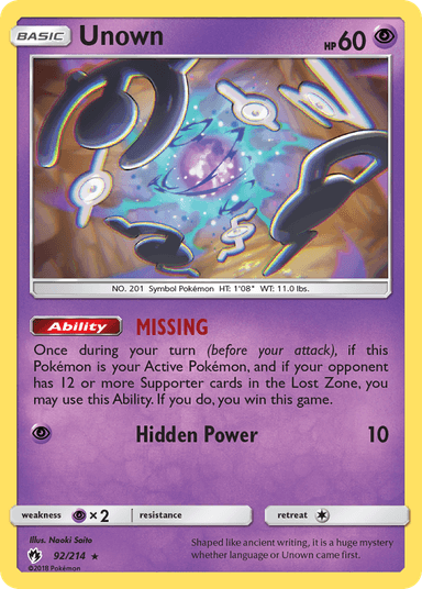 Carta Unown 92/214 do set Lost Thunder — Pokémon TCG | Bynx