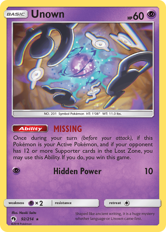 Carta Unown 92/214 do set Lost Thunder — Pokémon TCG | Bynx