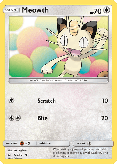 Carta Meowth 125/181 do set Team Up — Pokémon TCG | Bynx