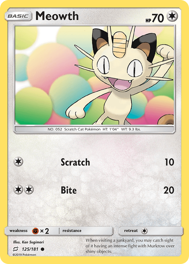 Carta Meowth 125/181 do set Team Up — Pokémon TCG | Bynx