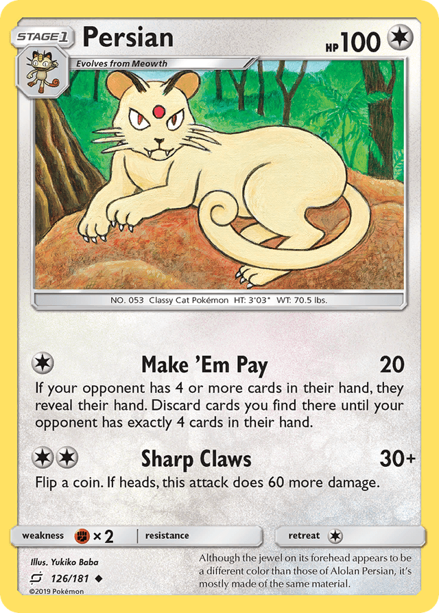 Carta Persian 126/181 do set Team Up — Pokémon TCG | Bynx