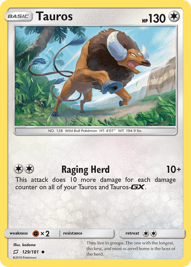 Carta Tauros 129/181 do set Team Up — Pokémon TCG | Bynx