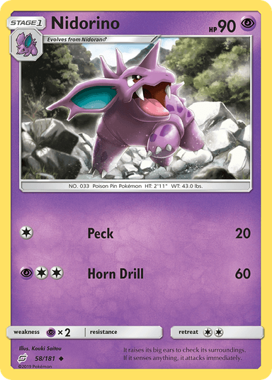 Carta Nidorino 58/181 do set Team Up — Pokémon TCG | Bynx