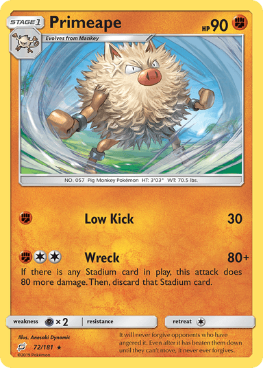 Carta Primeape 72/181 do set Team Up — Pokémon TCG | Bynx