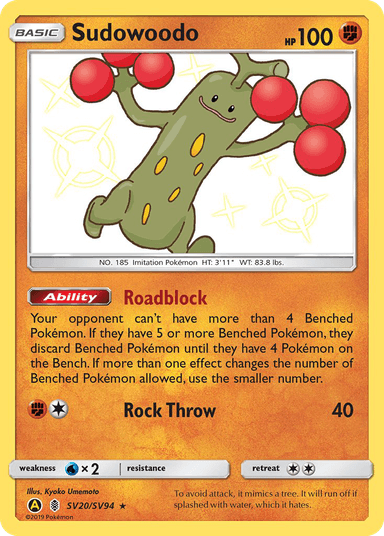 Carta Sudowoodo SV20/94 do set Hidden Fates Shiny Vault — Pokémon TCG | Bynx