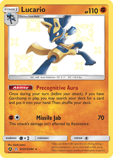 Carta Lucario SV22/94 do set Hidden Fates Shiny Vault — Pokémon TCG | Bynx