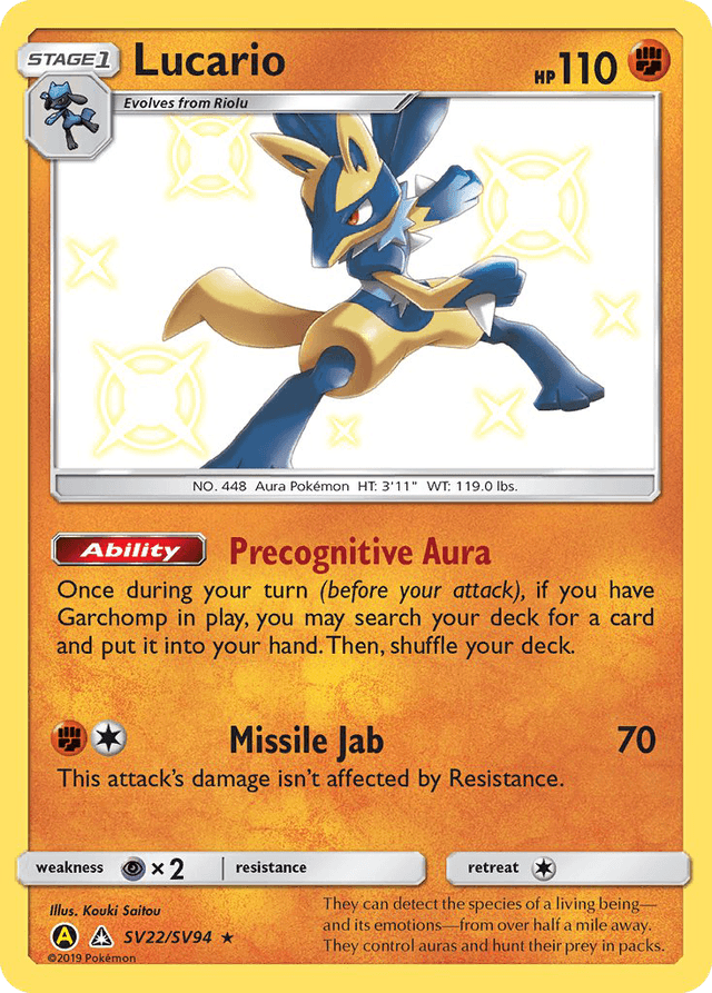 Carta Lucario SV22/94 do set Hidden Fates Shiny Vault — Pokémon TCG | Bynx