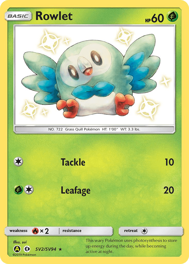 Carta Rowlet SV2/94 do set Hidden Fates Shiny Vault — Pokémon TCG | Bynx