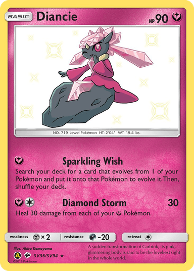Carta Diancie SV36/94 do set Hidden Fates Shiny Vault — Pokémon TCG | Bynx