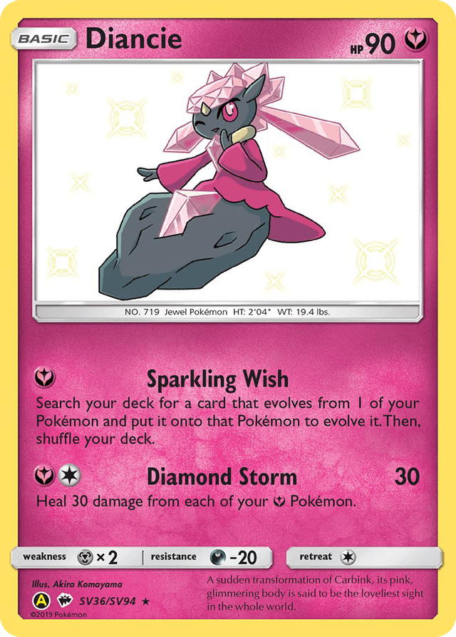 Carta Diancie SV36/94 do set Hidden Fates Shiny Vault — Pokémon TCG | Bynx