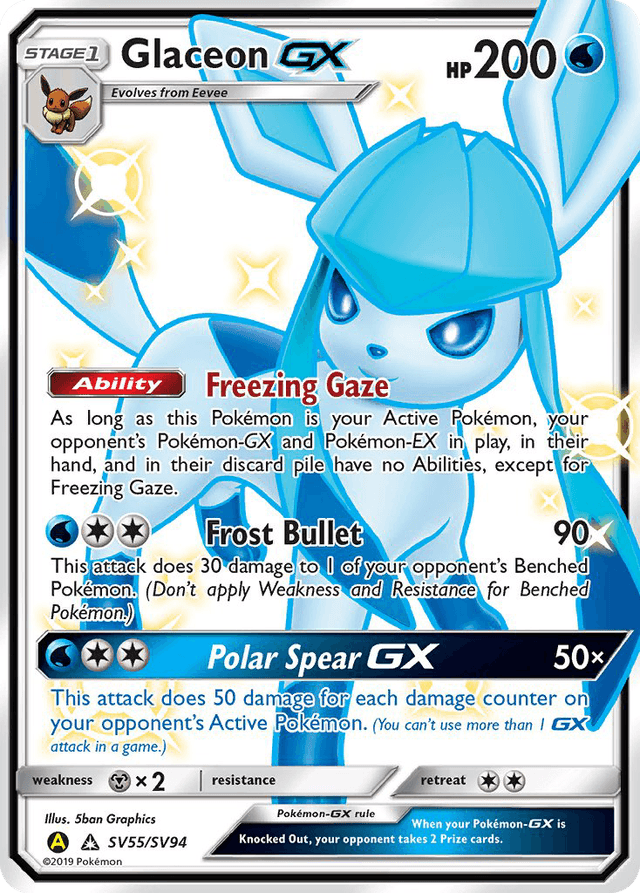 Carta Glaceon-GX SV55/94 do set Hidden Fates Shiny Vault — Pokémon TCG | Bynx