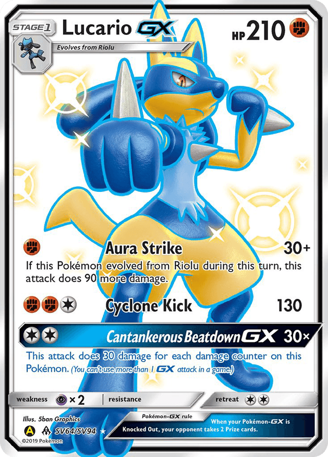 Carta Lucario-GX SV64/94 do set Hidden Fates Shiny Vault — Pokémon TCG | Bynx