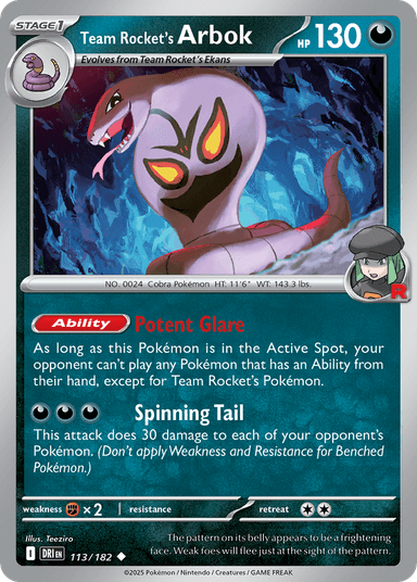 Carta Team Rocket's Arbok 113/182 do set Destined Rivals — Pokémon TCG | Bynx