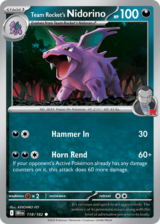 Carta Team Rocket's Nidorino 118/182 do set Destined Rivals — Pokémon TCG | Bynx