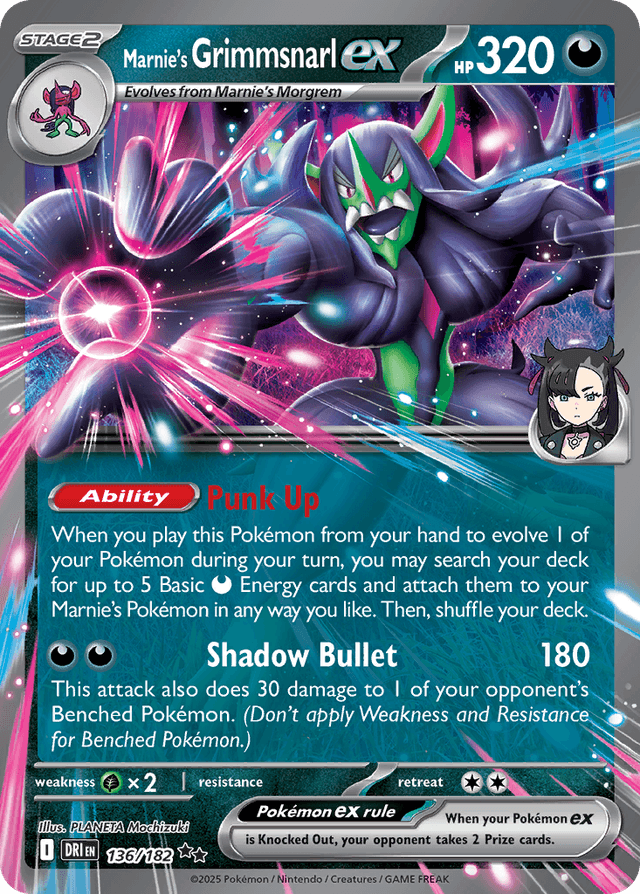 Carta Marnie's Grimmsnarl ex 136/182 do set Destined Rivals — Pokémon TCG | Bynx
