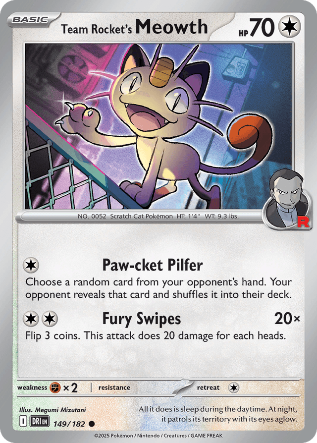 Carta Team Rocket's Meowth 149/182 do set Destined Rivals — Pokémon TCG | Bynx