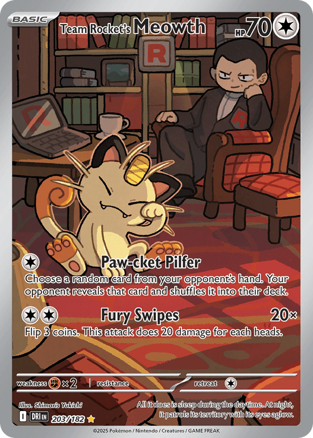 Carta Team Rocket's Meowth 203/182 do set Destined Rivals — Pokémon TCG | Bynx
