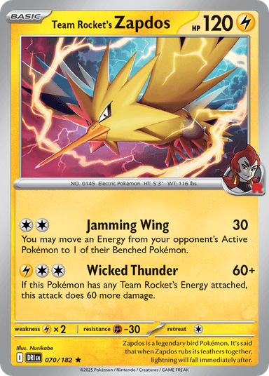 Carta Team Rocket's Zapdos 70/182 do set Destined Rivals — Pokémon TCG | Bynx