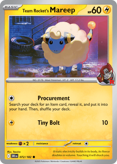 Carta Team Rocket's Mareep 72/182 do set Destined Rivals — Pokémon TCG | Bynx
