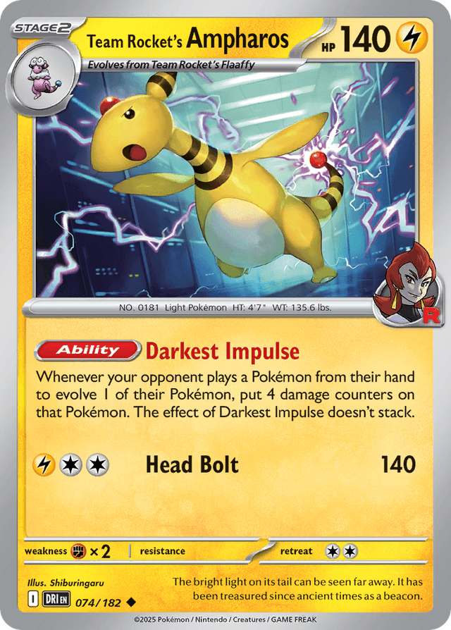 Carta Team Rocket's Ampharos 74/182 do set Destined Rivals — Pokémon TCG | Bynx