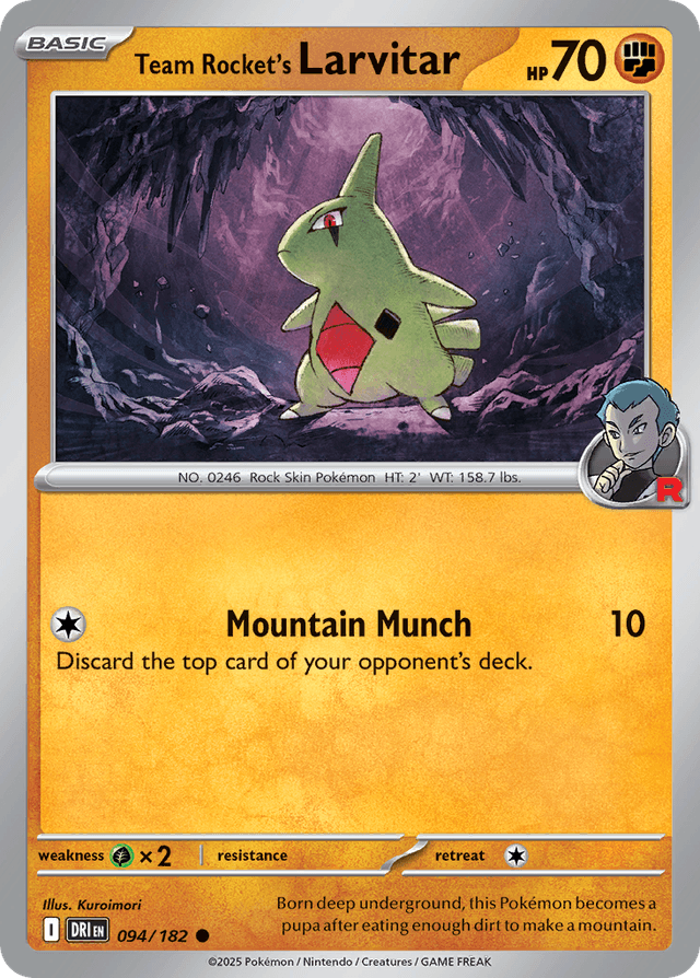 Carta Team Rocket's Larvitar 94/182 do set Destined Rivals — Pokémon TCG | Bynx