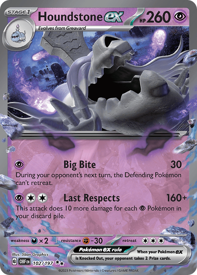 Carta Houndstone ex 102/197 do set Obsidian Flames — Pokémon TCG | Bynx
