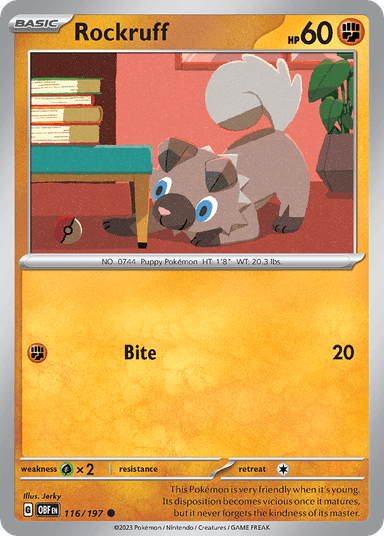 Carta Rockruff 116/197 do set Obsidian Flames — Pokémon TCG | Bynx