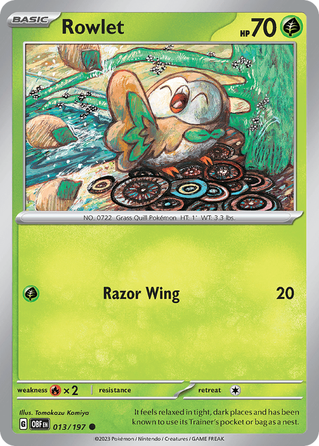 Carta Rowlet 13/197 do set Obsidian Flames — Pokémon TCG | Bynx