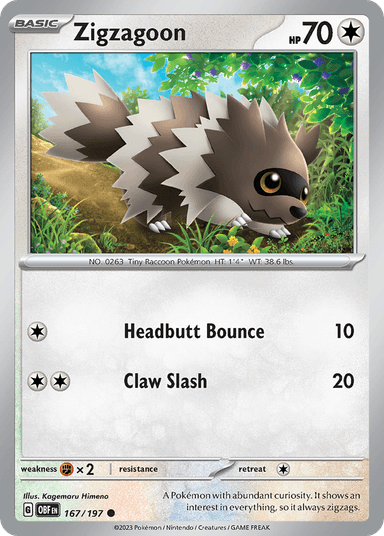 Carta Zigzagoon 167/197 do set Obsidian Flames — Pokémon TCG | Bynx