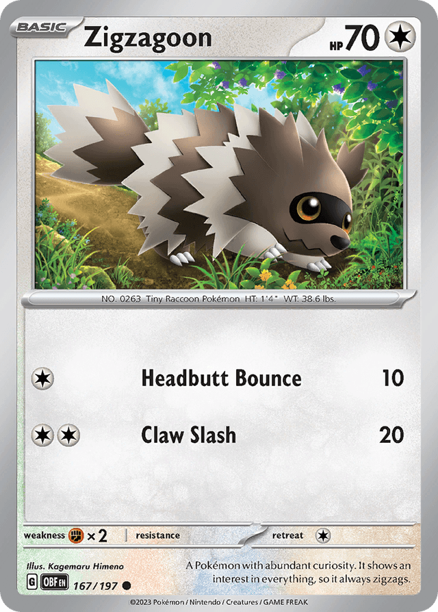 Carta Zigzagoon 167/197 do set Obsidian Flames — Pokémon TCG | Bynx