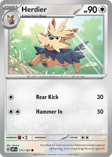 Carta Herdier 171/197 do set Obsidian Flames — Pokémon TCG | Bynx