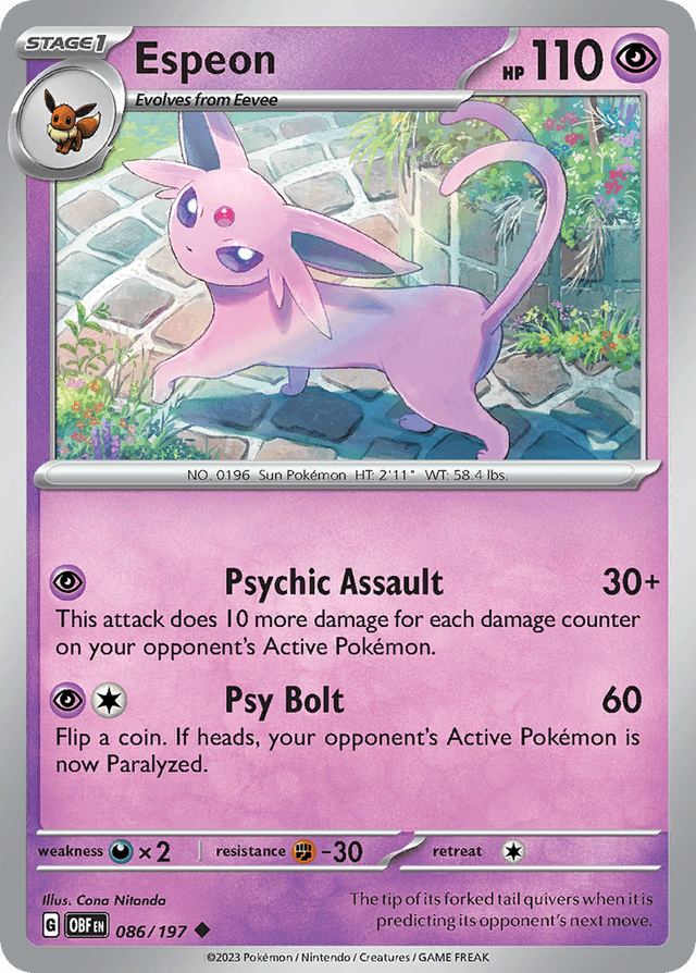 Carta Espeon 86/197 do set Obsidian Flames — Pokémon TCG | Bynx