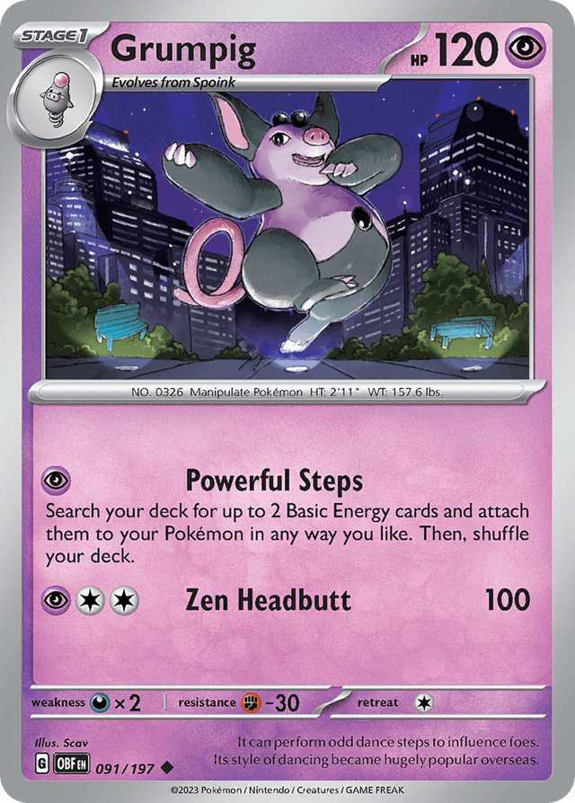 Carta Grumpig 91/197 do set Obsidian Flames — Pokémon TCG | Bynx