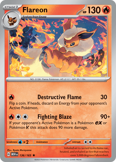 Carta Flareon 136/165 do set 151 — Pokémon TCG | Bynx