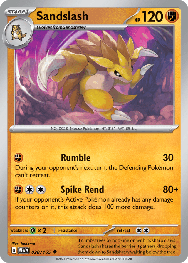 Carta Sandslash 28/165 do set 151 — Pokémon TCG | Bynx