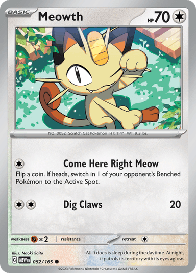 Carta Meowth 52/165 do set 151 — Pokémon TCG | Bynx