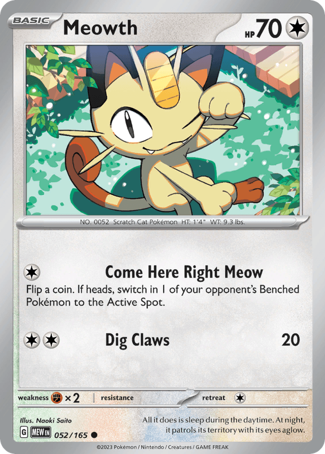 Carta Meowth 52/165 do set 151 — Pokémon TCG | Bynx