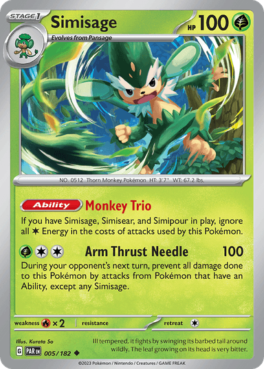 Carta Simisage 5/182 do set Paradox Rift — Pokémon TCG | Bynx