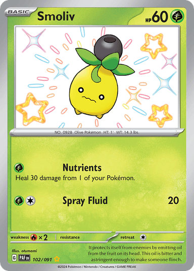 Carta Smoliv 102/91 do set Paldean Fates — Pokémon TCG | Bynx