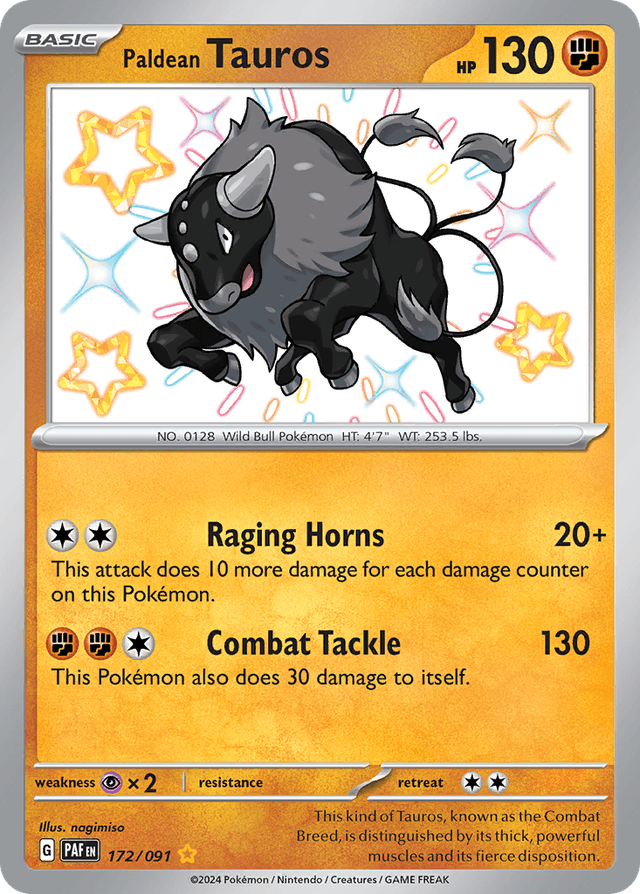 Carta Paldean Tauros 172/91 do set Paldean Fates — Pokémon TCG | Bynx