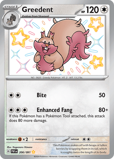 Carta Greedent 206/91 do set Paldean Fates — Pokémon TCG | Bynx
