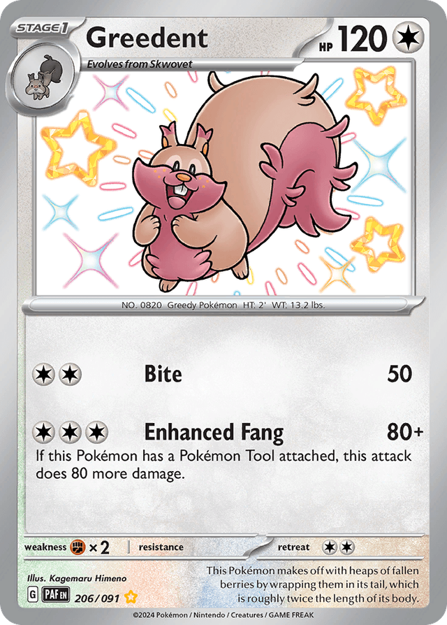 Carta Greedent 206/91 do set Paldean Fates — Pokémon TCG | Bynx