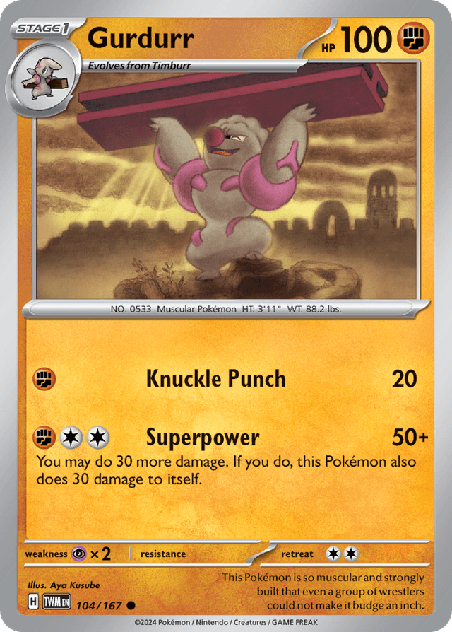 Carta Gurdurr 104/167 do set Twilight Masquerade — Pokémon TCG | Bynx