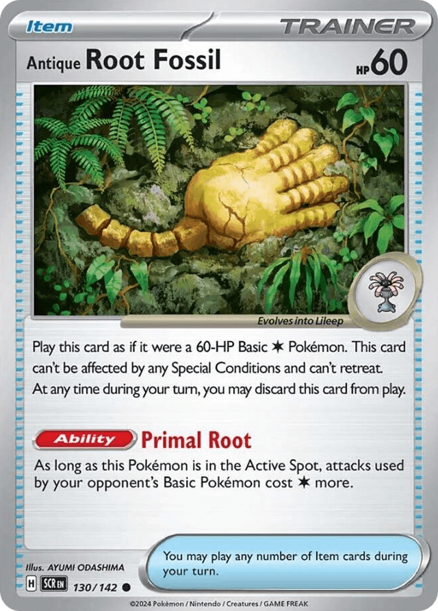 Carta Antique Root Fossil 130/142 do set Stellar Crown — Pokémon TCG | Bynx