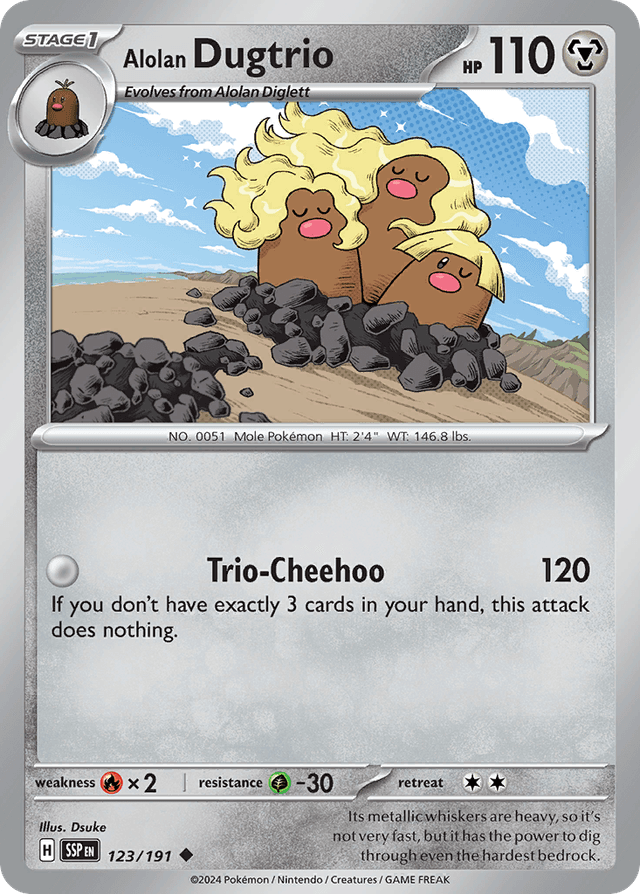 Carta Alolan Dugtrio 123/191 do set Surging Sparks — Pokémon TCG | Bynx
