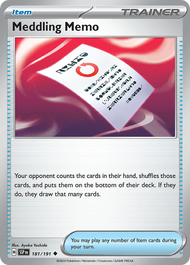 Carta Meddling Memo 181/191 do set Surging Sparks — Pokémon TCG | Bynx