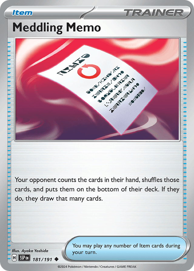 Carta Meddling Memo 181/191 do set Surging Sparks — Pokémon TCG | Bynx