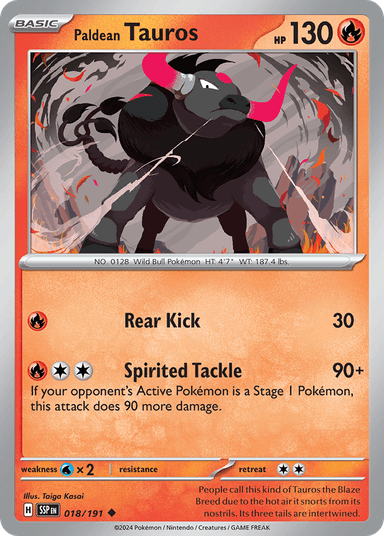 Carta Paldean Tauros 18/191 do set Surging Sparks — Pokémon TCG | Bynx