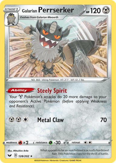 Carta Galarian Perrserker 128/202 do set Sword & Shield — Pokémon TCG | Bynx