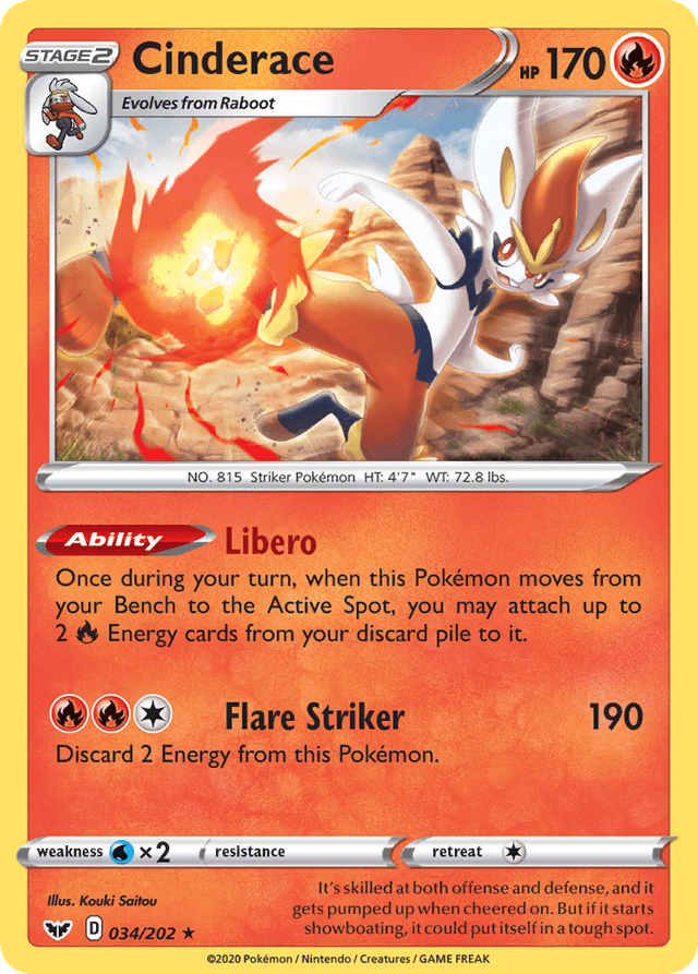 Carta Cinderace 34/202 do set Sword & Shield — Pokémon TCG | Bynx